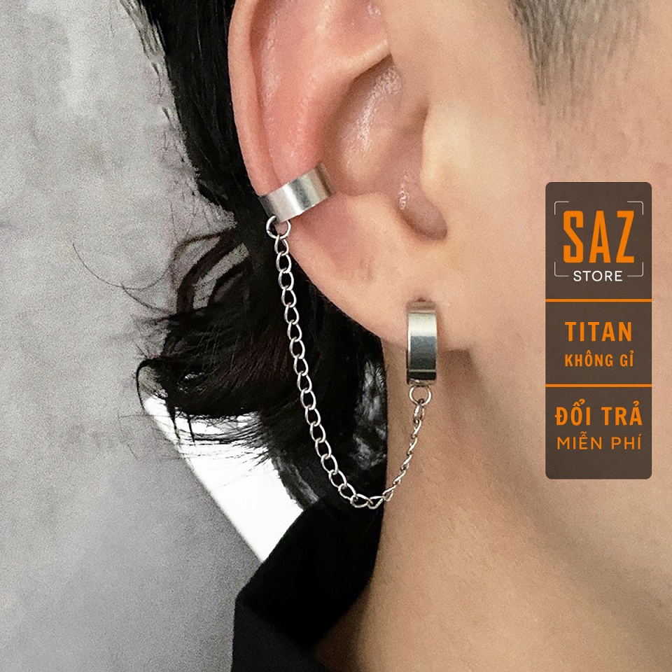 Khuyên Tai Tròn Kẹp Vành Carmen Cá Tính SAZ Hàn Quốc Màu Bạc - Bông Tai Không Bấm Lỗ Chất Titan -Kẹp Vành Carmen