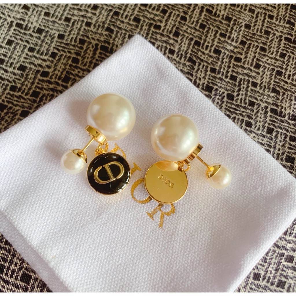 Bông tai mạ bạc 925 hình tròn đính ngọc trai đen thời trang cho nữ