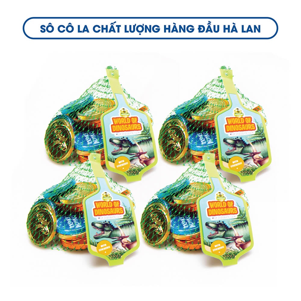 4 túm Sô cô la sữa đồng xu khủng long, lạc đà, kỳ lân Steenland Hà Lan 30g