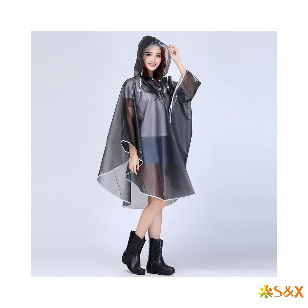 S&X Outdoor Camping Cycling Trekking Cloak Style EVA Hooded Raincoat Jacket for Women