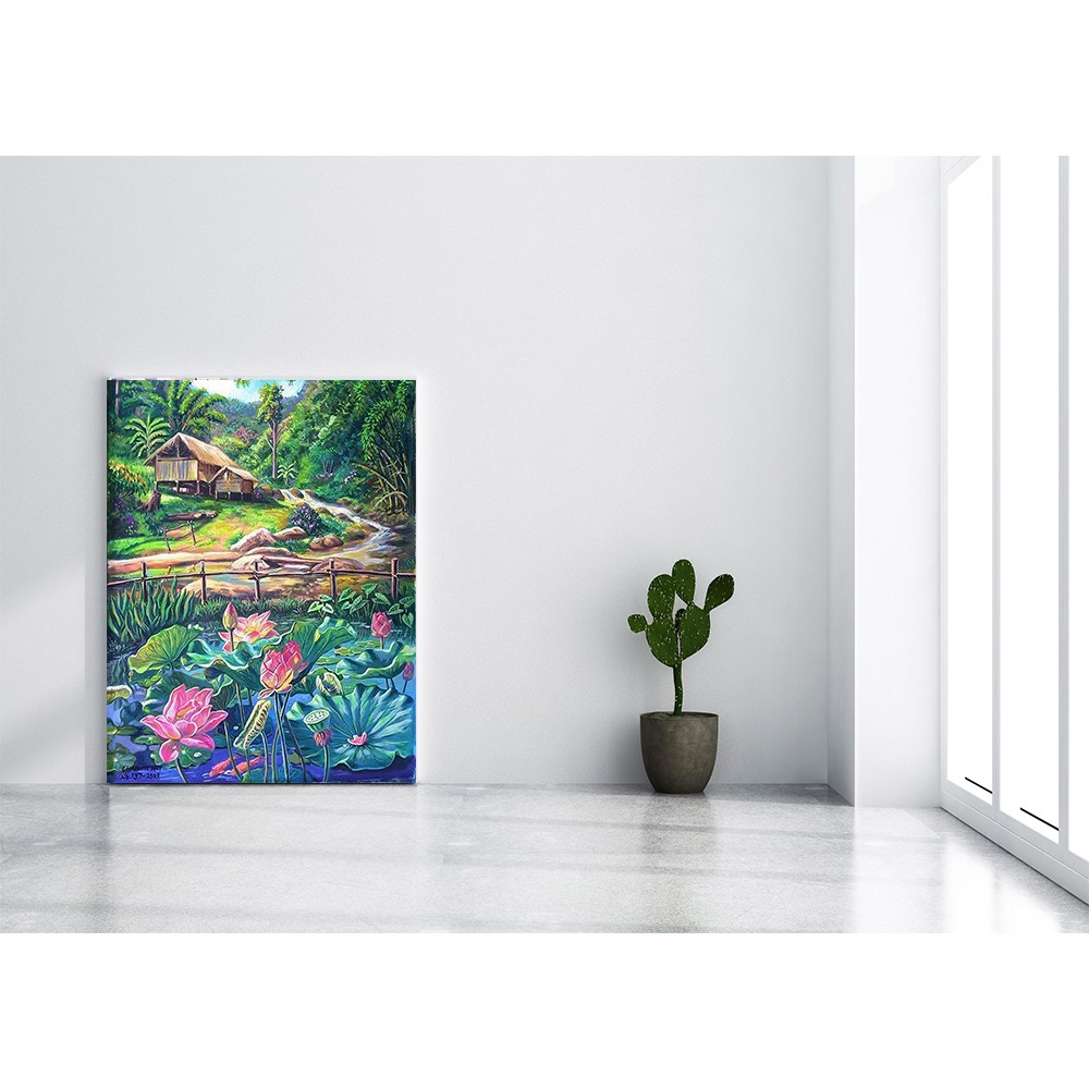 Bộ tranh vải canvas tự tô màu acrylic theo số vẽ phong cảnh nông thôn 40x50cm treo tường cho người lớn