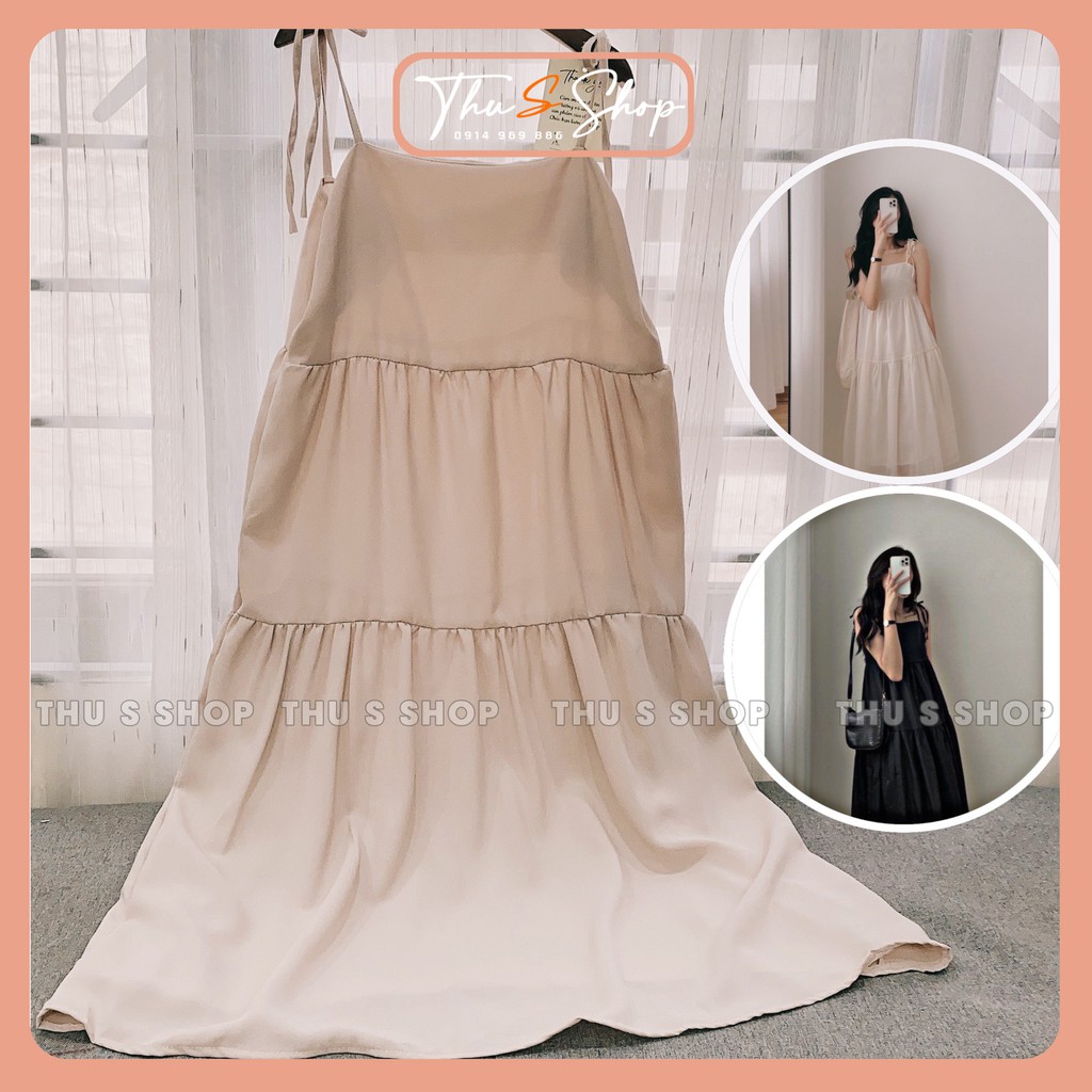 Váy Babydoll dáng dài form rộng THUS, Đầm maxi 2 dây dáng suông phong cách Hàn Quốc V3C03