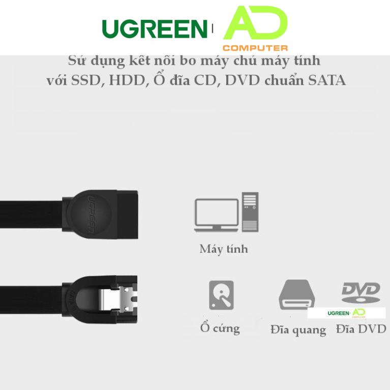 Cáp SATA 3.0 đầu thẳng, đầu vuông góc, nối dài, truyền tốc độ cao 6Gb/s, dài 0.5m UGREEN US217