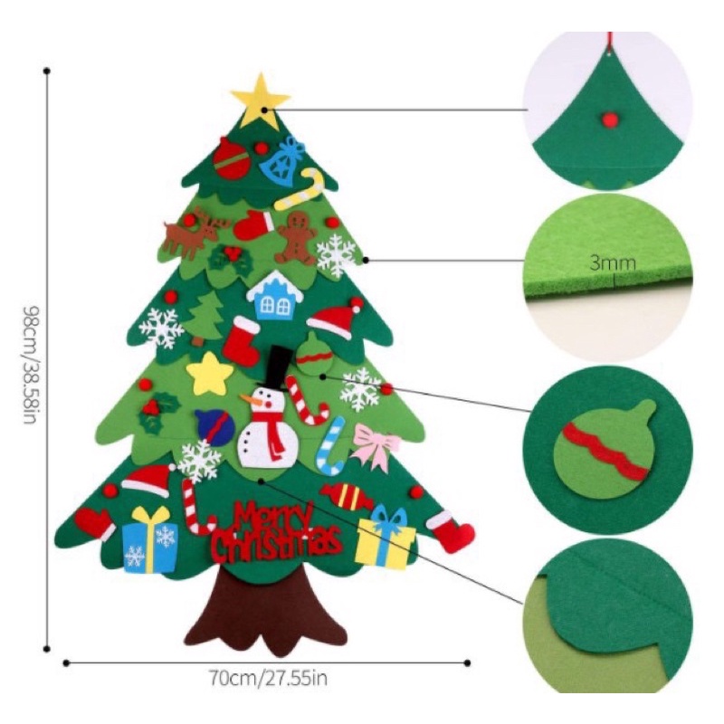 CÂY THÔNG NOEL vải dạ TẶNG KÈM ĐÈN NHÁY VÀ 32 PHỤ KIỆN Quà giáng sinh 2021 cho bé đồ trang trí noel