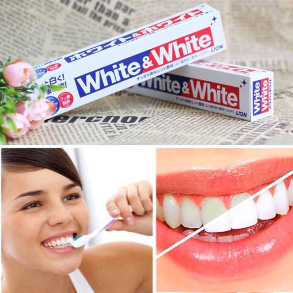 Kem đánh răng White &amp; White Lion Nhật Bản làm trắng răng, hơi thở thơm mát 150g