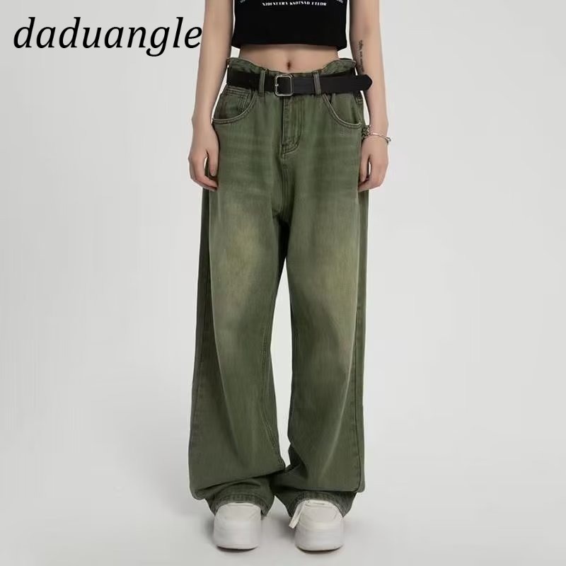Quần jeans DaDuHey 2022 dễ phối đồ dáng rộng làm sờn màu ống rộng thời trang nữ