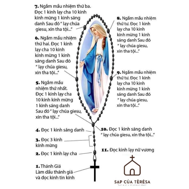 Chuỗi Mân Côi 10 hạt gỗ 10 lý, khắc Thánh Giá nổi - Sạp của Teresa Catholic