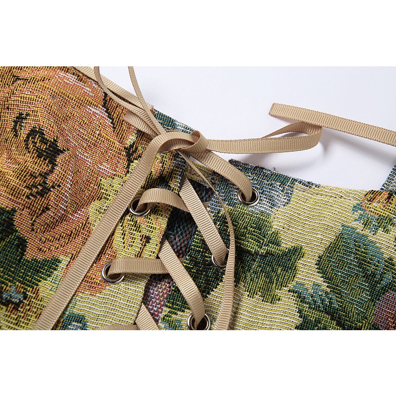 DUNEA Áo kiểu cột dây in họa tiết hoa phong cách Hàn Quốc thời trang cho nữ