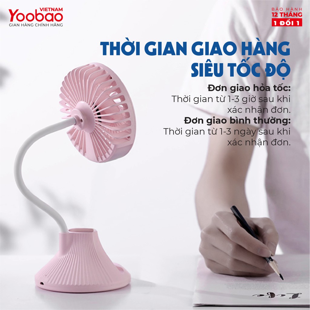 Quạt tích điện YOOBAO D8 2000mAh Tích hợp đèn bàn học Kèm khay đỡ điện thoại Hàng chính hãng Bảo hành 12 tháng 1 đổi 1 | WebRaoVat - webraovat.net.vn