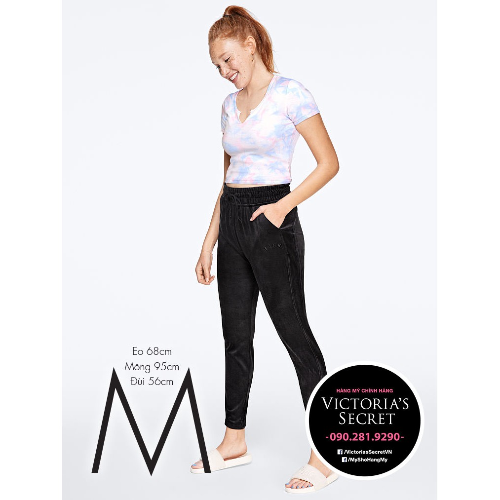 Size M, 43 - Quần Velour nhung đen washed siêu mịn, ôm chân dòng Track Pant - Black Washed - Hàng nhập Pink USA