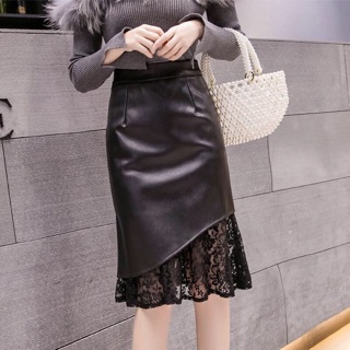 Châ váy da nữ cao cấp phối ren sang chảnh quyến rũ NP741