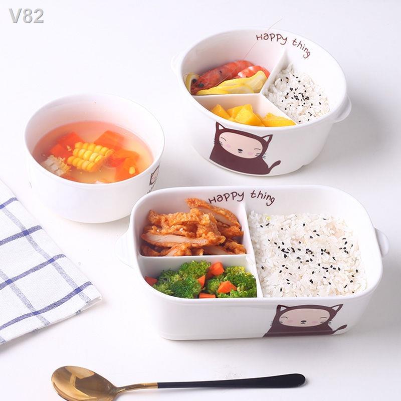 ◐✹❃Hộp đựng cơm hâm nóng vi sóng có nắp đậy văn phòng sinh viên gốm sứ di động bát giữ tươi với súp