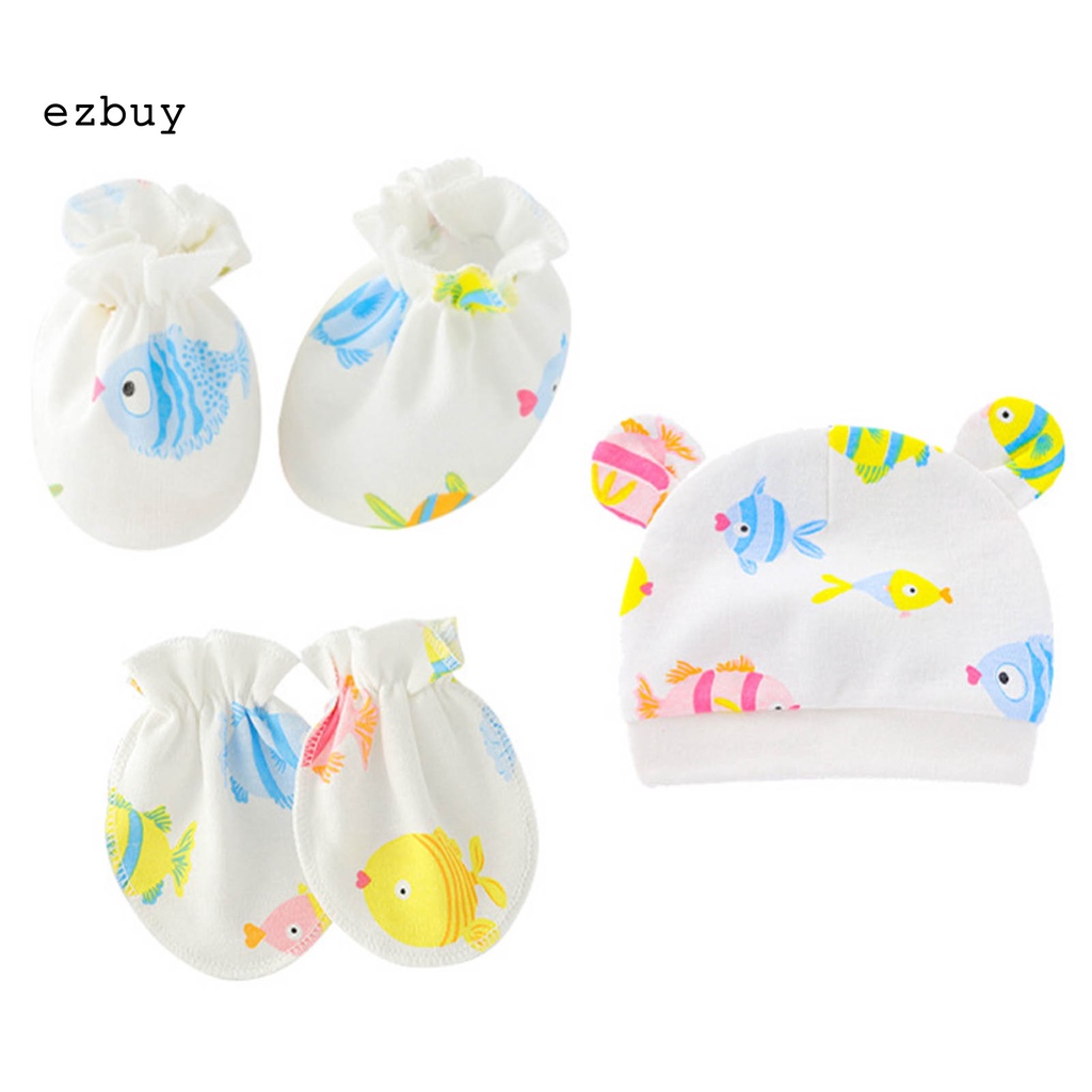 Mũ beanie trùm đầu kiêm găng tay/chân thấm hút mồ hôi thời trang cho bé sơ sinh