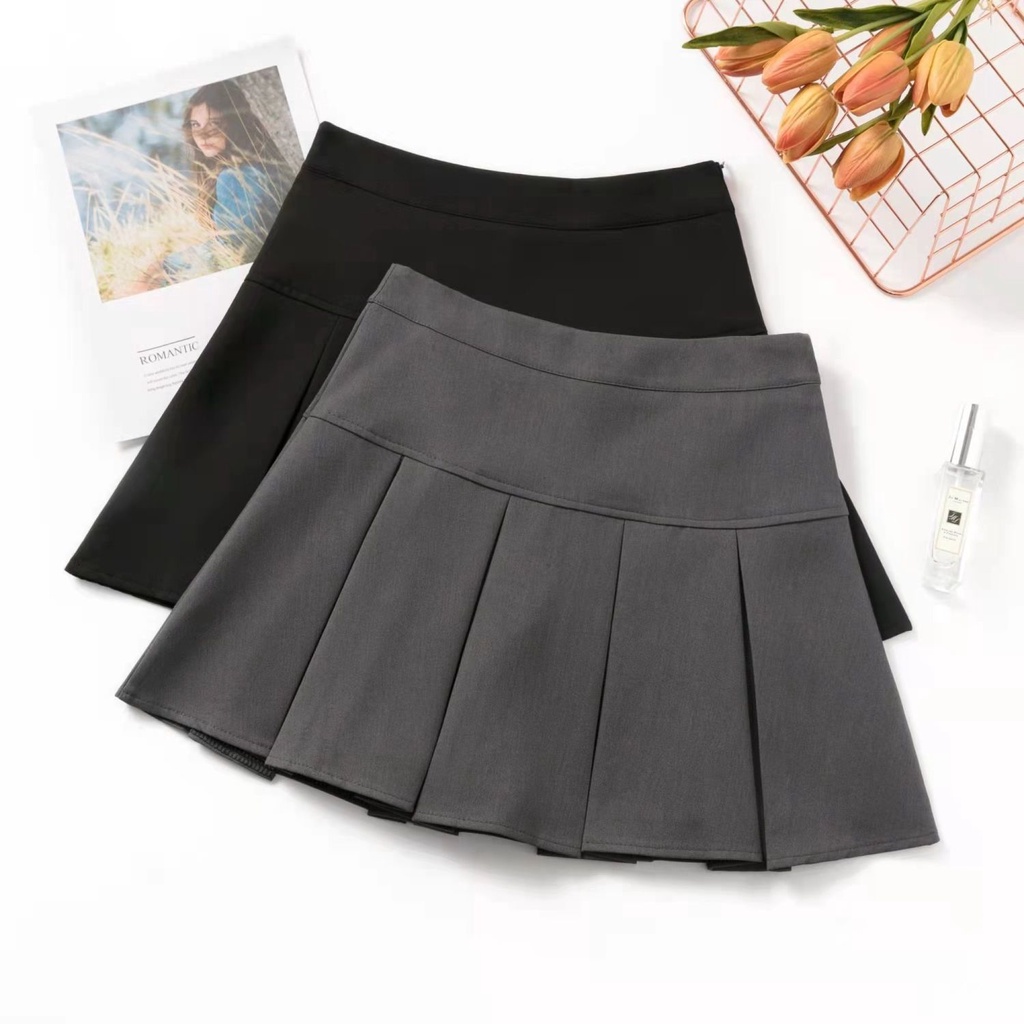 Jiashucheng Hàng Mới Về Mới Chân Váy Chữ a Xếp Ly Lưng Cao Màu Đen Thời Trang Xuân Hè Xinh Xắn Cho Nữ