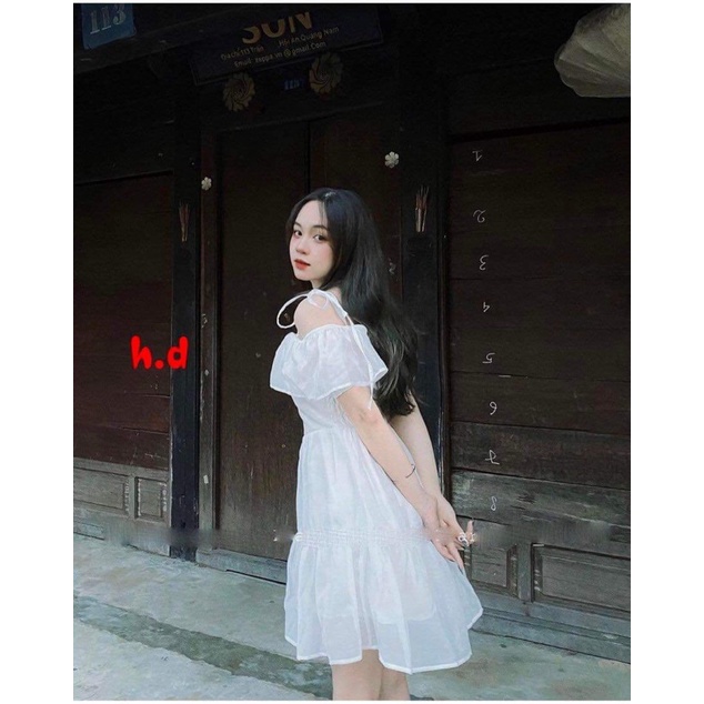 Váy 2 Dây Buộc Nơ Vai Vintage Nữ [FREESHIP🌸Đầm dáng ngắn, babydoll bánh bèo tiểu thư Ulzzang sang chảnh Hàn Quốc Maxi