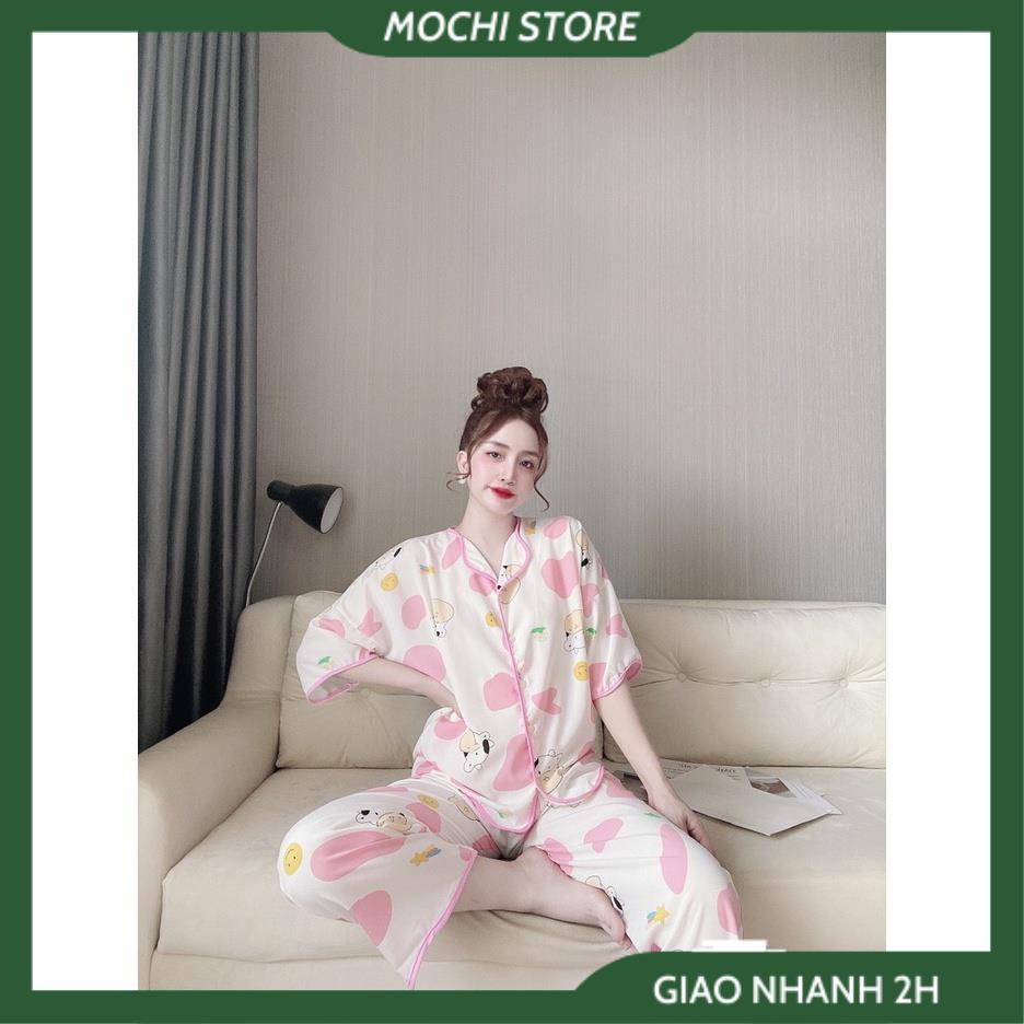 Bộ Ngủ MặC Nhà, Đồ Pijama Ngắn Tay Quần Dài Lượn Sóng Họa Tiết Bò Sữa Chất Lụa Mango Mềm Mịn, Form Dáng Rộng Rãi T | BigBuy360 - bigbuy360.vn