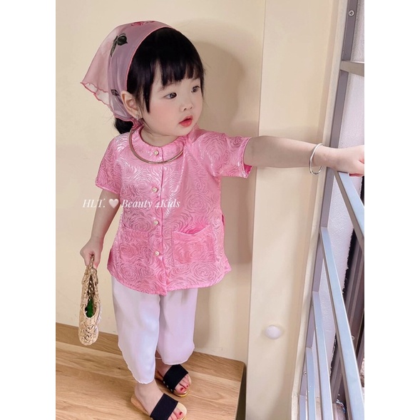 [SET BÉ GÁI] Bộ bà ba áo gấm quần lụa đẹp cho bé gái 8-18kg (tặng kèm khăn)