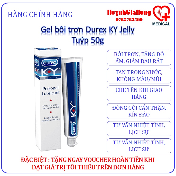 Gel bôi trơn Durex KY Jelly 50g/hộp | Bôi trơn Đầu dò siêu âm, Dây thông tiểu