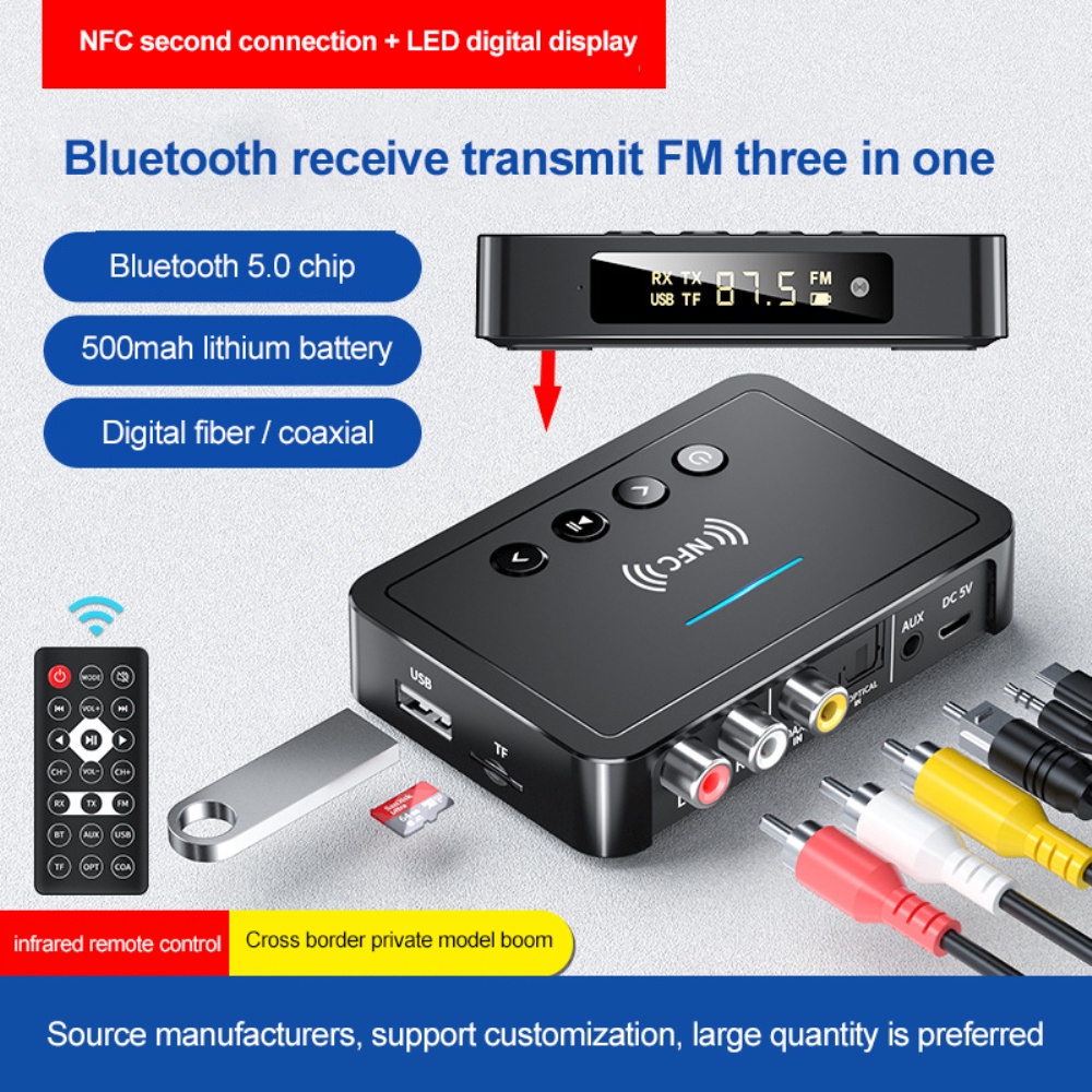 Bộ Thu Phát Bluetooth 5.0 3 Trong 1 Bộ Chuyển Đổi 3.5Mm Không Dây Aux Nfc Sang 2 Rca Audio Cloud1