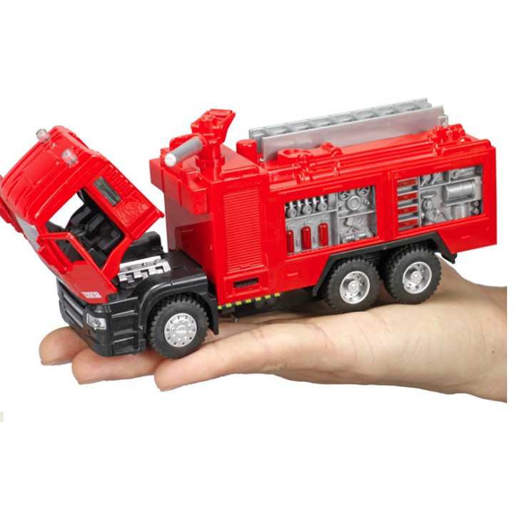 Đồ chơi mô hình xe cứu hỏa có cabin bằng sắt mở được cửa mô hình tỉ lệ 1:50 có âm thanh và đèn