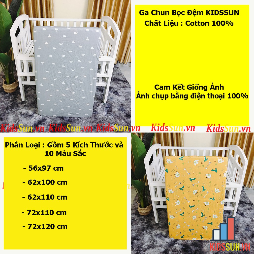 Ga Chun Bọc Đệm KIDSSUN Cho Cũi Trẻ Em Kích Thước 62x100cm - 80x130cm Chất Liệu Cotton 100% Mềm Mịn Đẹp Thấm Hút Mồ Hôi