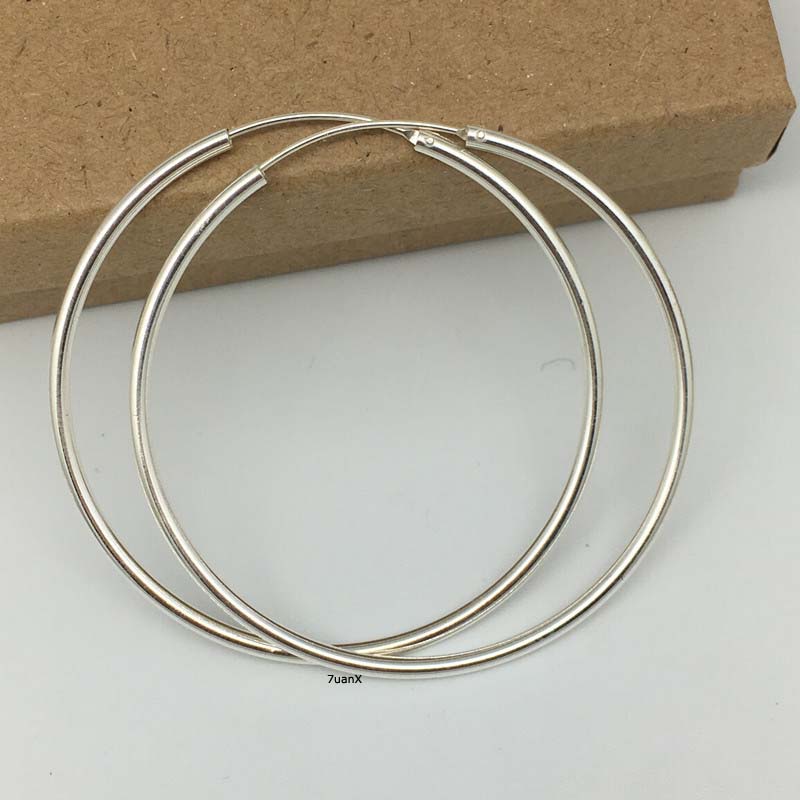 1 Đôi Bông Tai Bạc 925 14-50mm Hình Vòng To Unisex Không Gây Dị Ứng