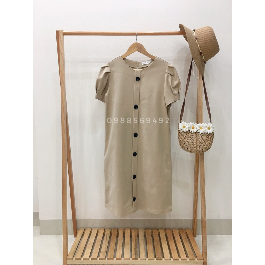 Váy bầu bigsize - Đầm bầu thiết kế GuMe 2 màu Nâu,Xanh Cúc Dọc Chất Vải Chéo Hàn size 40-100kg MB213 - ảnh thật