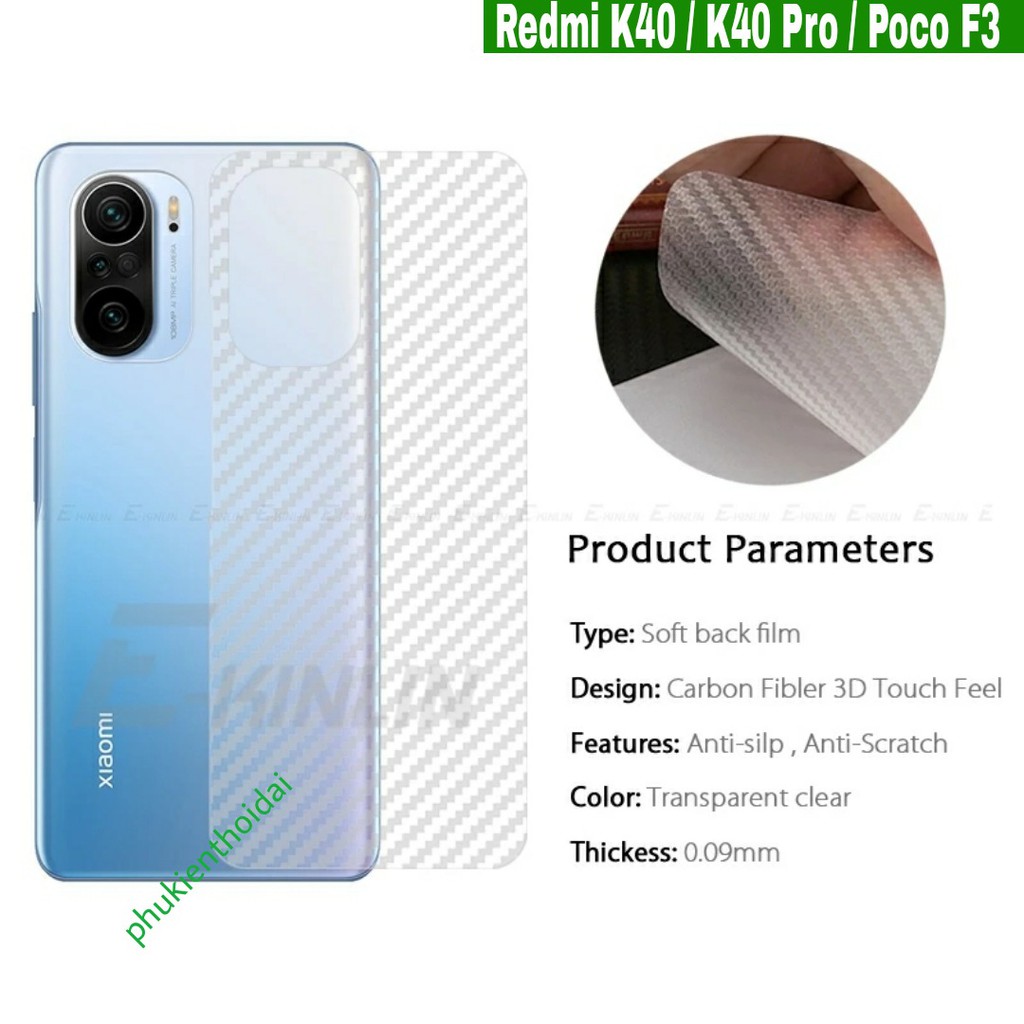Dán lưng Carbon Redmi K20 / K20 Pro / K40 / K40 Pro / Poco F3 / K30 / K30 Pro tặng giấy lau