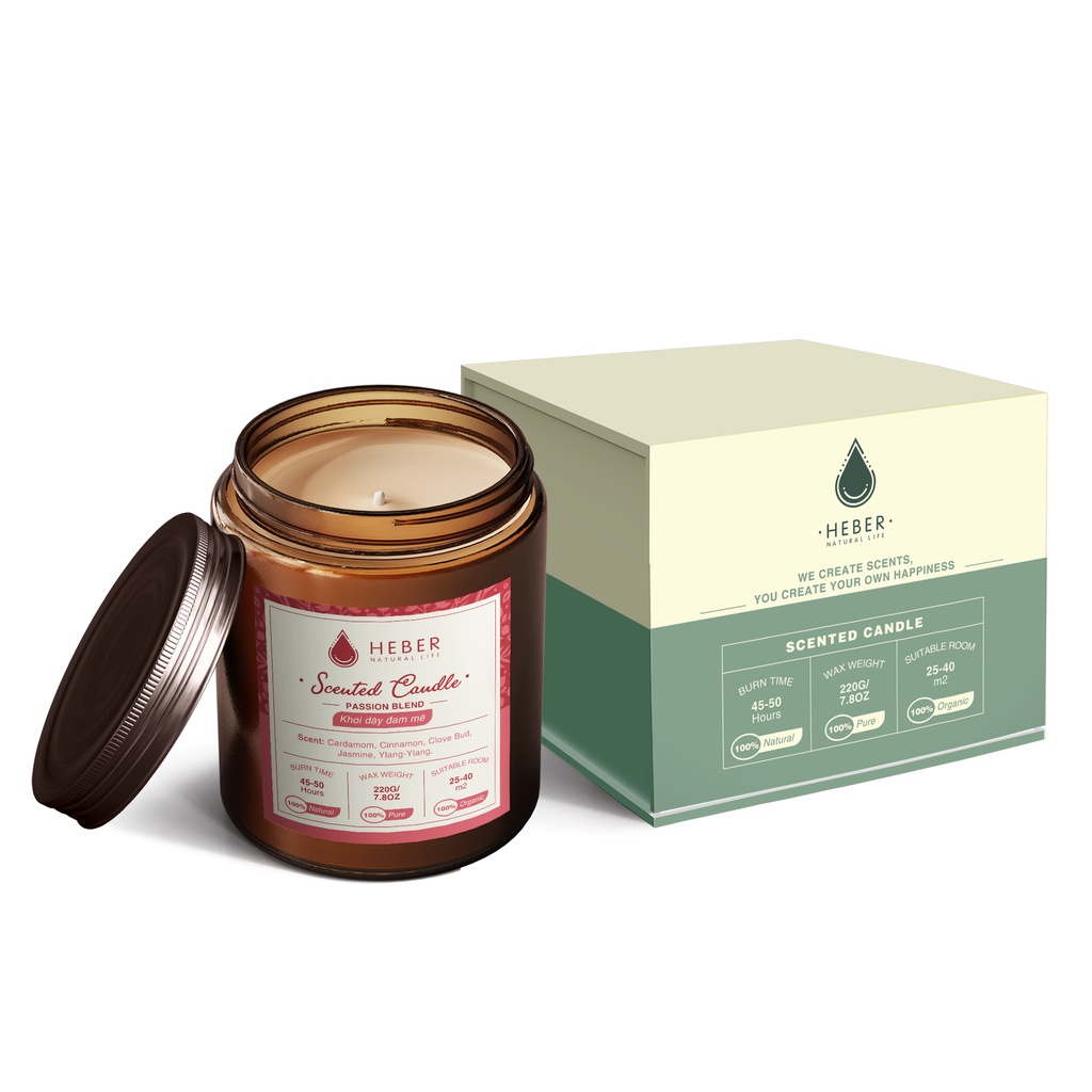 Nến Thơm Khơi Dậy Đam Mê Passion Scented Candle Heber Natural Life Thiên Nhiên Cao Cấp Thơm Phòng Thư Giãn, 100g & 220g
