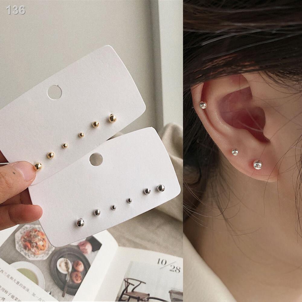 Bộ 3 Đôi Bông Tai Đinh Tán Đơn Giản 2Mm/3Mm/4Mm Khuyên Tròn Kim Loại Trang Sức Nữ
