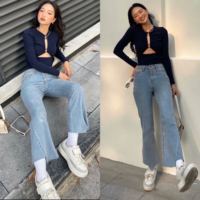 Quần Jeans Loe Lai Cắt Kiểu Xéo Hot Trend 2022 Xuất Xịn - Quần Bò Ống Loe