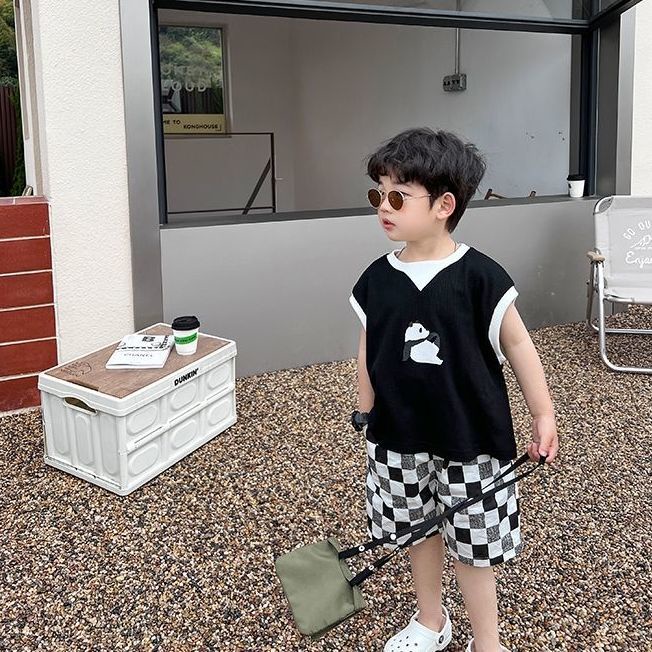 Bộ Quần Áo Sát Nách In Họa Tiết Hoạt Hình Phong Cách Hàn Quốc Thời Trang Mùa Hè Cho Bé Trai