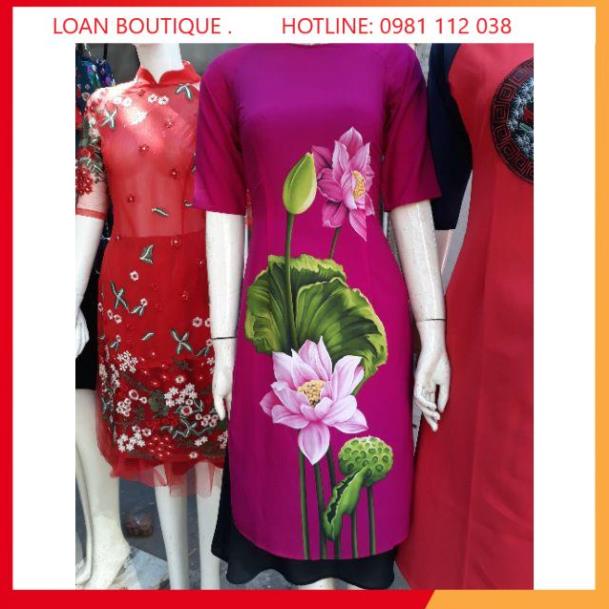 Aó dài trung niên_Sét áo dài cách tân 2 lớp liền váy chất lụa Hàn cao cấp