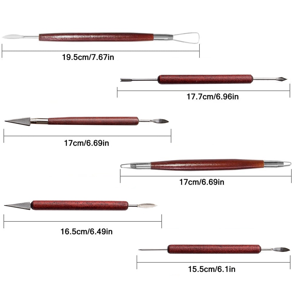 Set 6 Dụng Cụ Điêu Khắc Đồ Gốm Cán Gỗ Chuyên Dụng