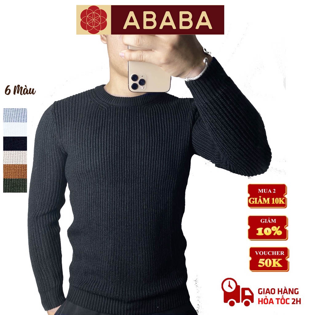 Áo len nam cổ tròn hàn quốc form rộng ABABA chất liệu dày mềm mại ABA-NGOM7