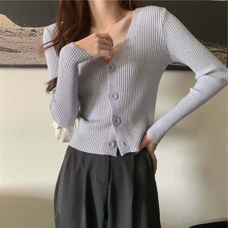 Áo Khoác cardigan Dệt Kim Tay Dài Cổ Chữ V Phong Cách Thời Trang Hàn Quốc Dành Cho Nữ