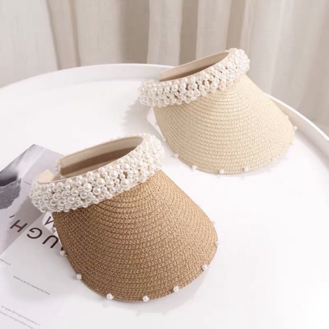 Nón Cói Nửa Đầu Kết Ngọc Trai Nhân Tạo