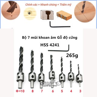 Mũi khoan âm vít gỗ. Bộ 7 mũi khoan doa lỗ - mũi khoan 2 tầng