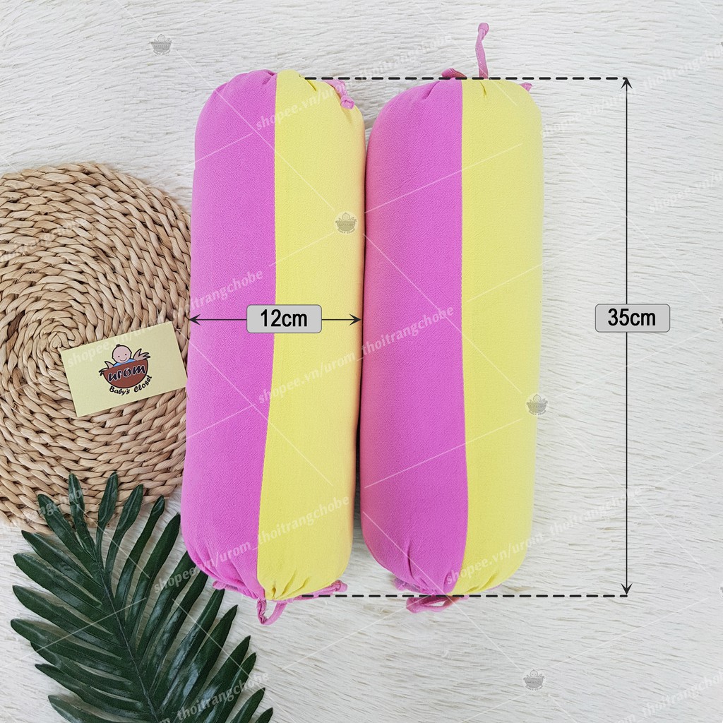 Gối chặn cho bé bộ 2 chiếc 35cm vỏ gối cotton cara phối màu