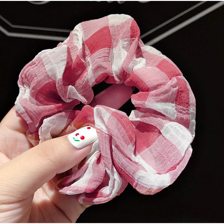 cột tóc vải scrunchies buộc tóc vải họa tiết kẻ caro to loại đẹp hot trend PK22