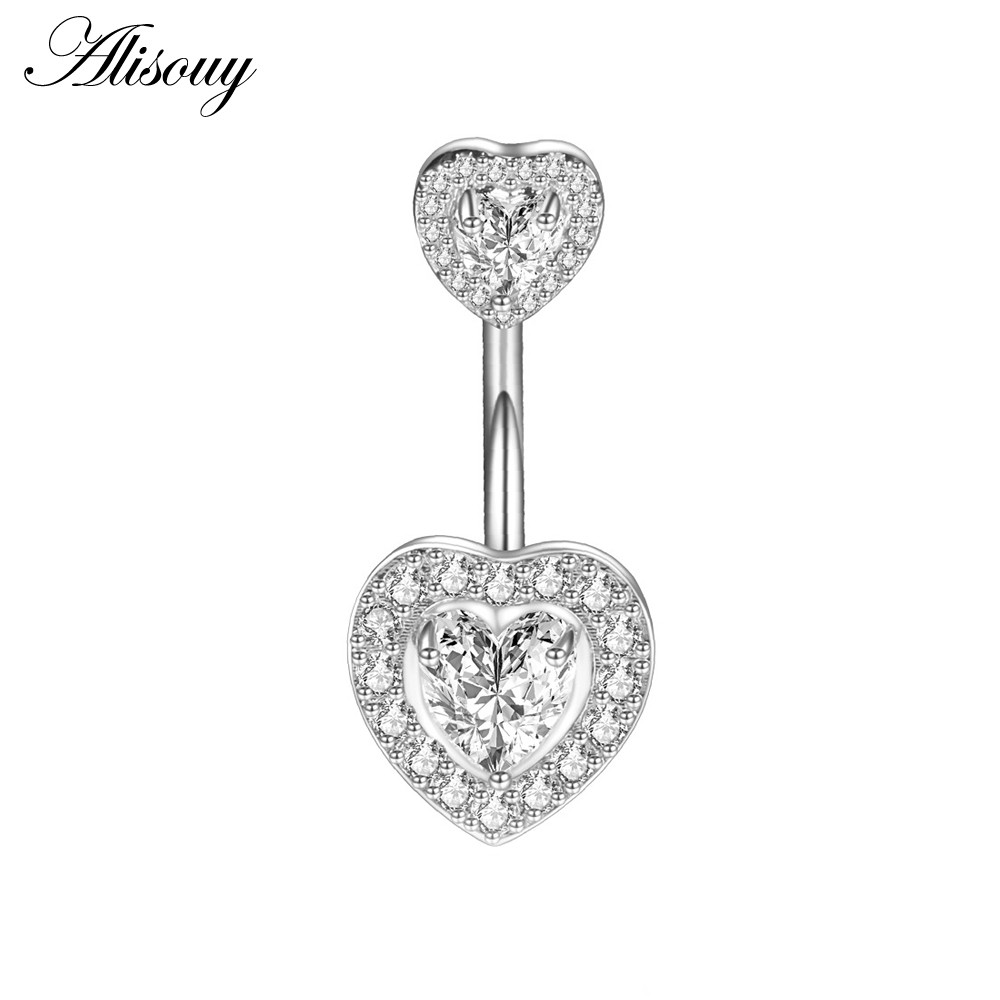 Alisouy 1 Khuyên Rốn Thép Không Gỉ Đính Đá cz Hình Trái Tim