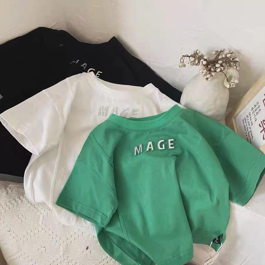 Áo Thun 100% Cotton Tay Ngắn In Chữ Thoải Mái Cho Bé