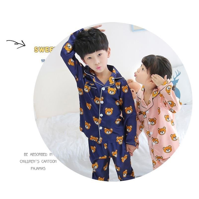 (10-30kg) Bộ pijama lụa hàn cho bé trai và bé gái Đồ ngủ cho bé TB152 TN153