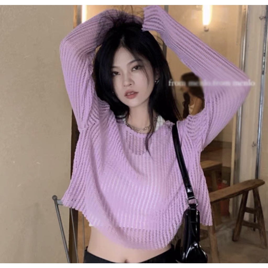 ÁO LƯỚI MÀU TRẮNG DÁNG CROPTOP SIÊU XINH PHONG CÁCH ĐỈNH CHÓP