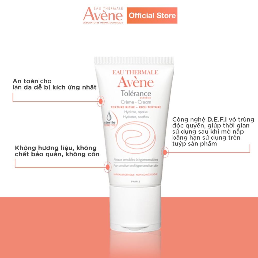 Kem dưỡng ẩm vô trùng cho da khô, hỗn hợp nhạy cảm AVÈNE TOLERANCE EXTREME CREAM 50ml