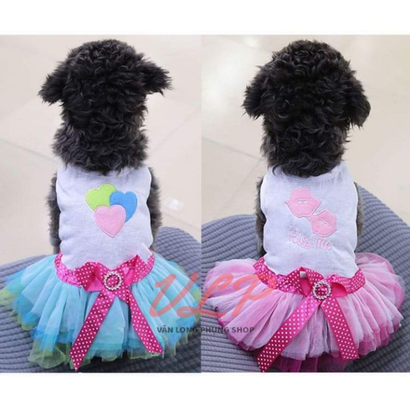 Váy xoè công chúa đính nơ dễ thương - trang phục thú cưng đáng yêu