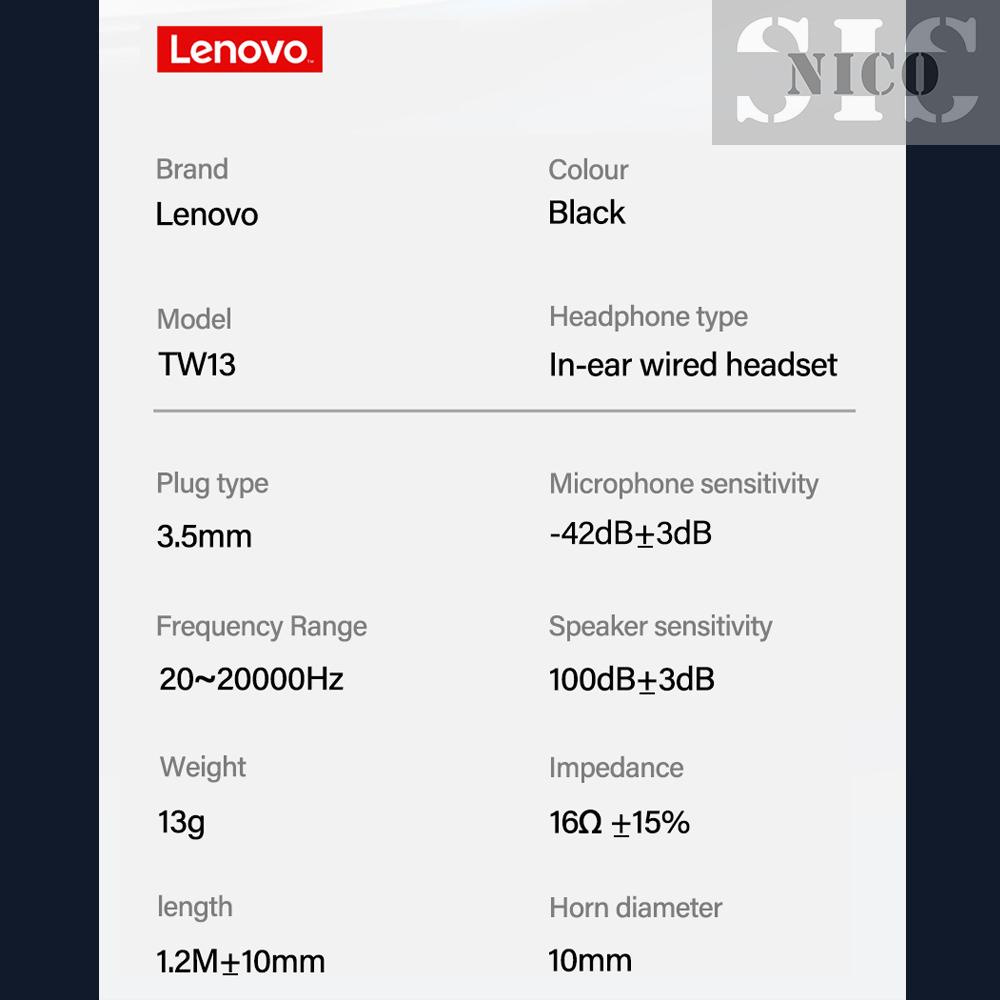 Tai Nghe Nhét Tai Thể Thao Lenovo Tw13 3.5mm Chống Ồn Có Micro Hd