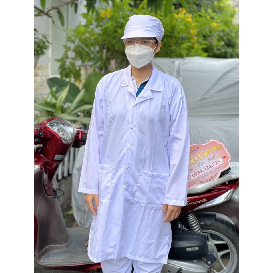 Áo choàng blouse trắng bác sĩ, blu bác sĩ nam, nữ dài tay, túi vuông
