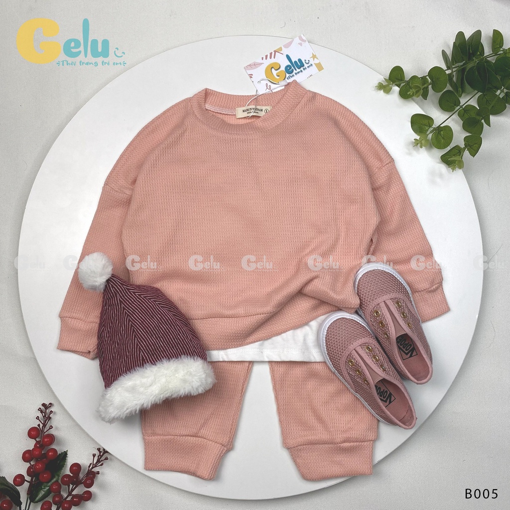 Bộ đồ thời trang thu đông cho bé GELU KIDS dài tay dệt kim vải tổ ong kiểu dáng hàn quốc-GLB005