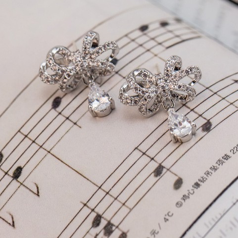 Bông tai nơ đính đá pha lê cao cấp hàng chuẩn 100% loại 1 - Mely 1515